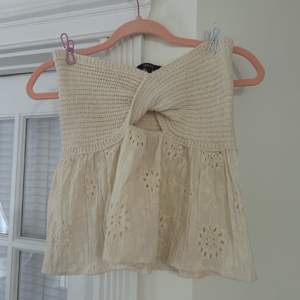 Cream Crochet and Eyelet Top